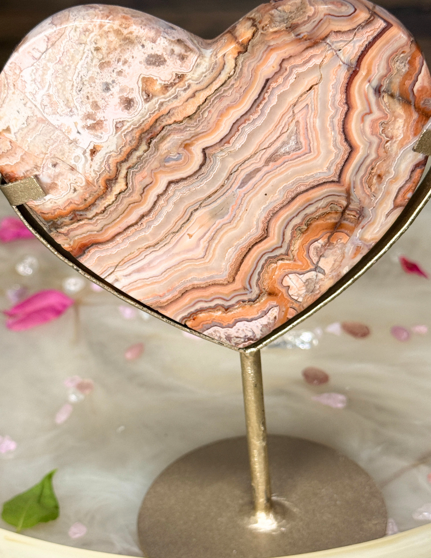 🌸 Indonesian Crazy Lace Jasper Druzy Heart on Custom Stand | Collector Piece