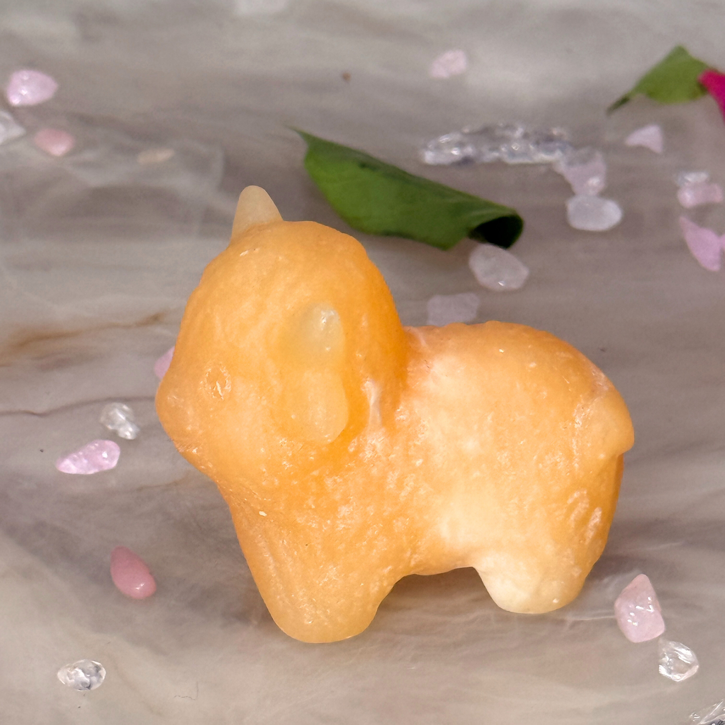 🐮🧡 Baby Moo-d – Orange Calcite Highland Cow (Mini)