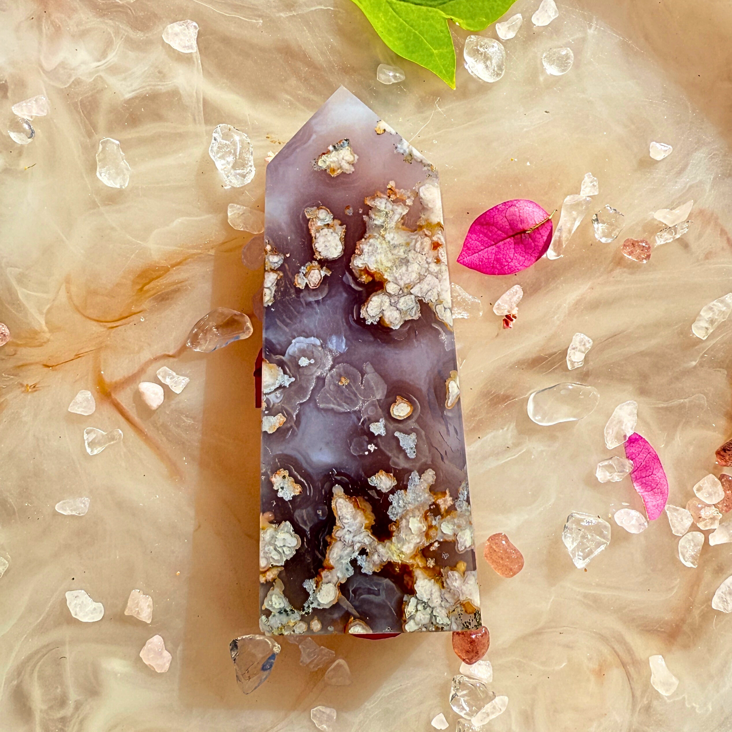 🌸 Dream Bloom – Blue Flower Agate Tower