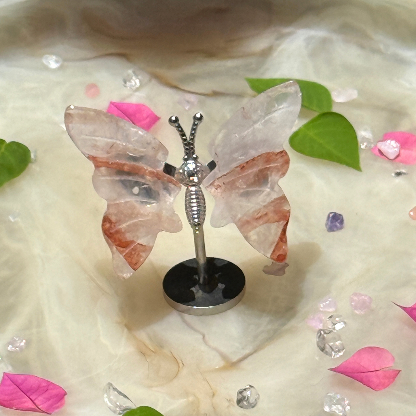 Flicker & Flight – Fire Quartz Mini Butterfly on Stand
