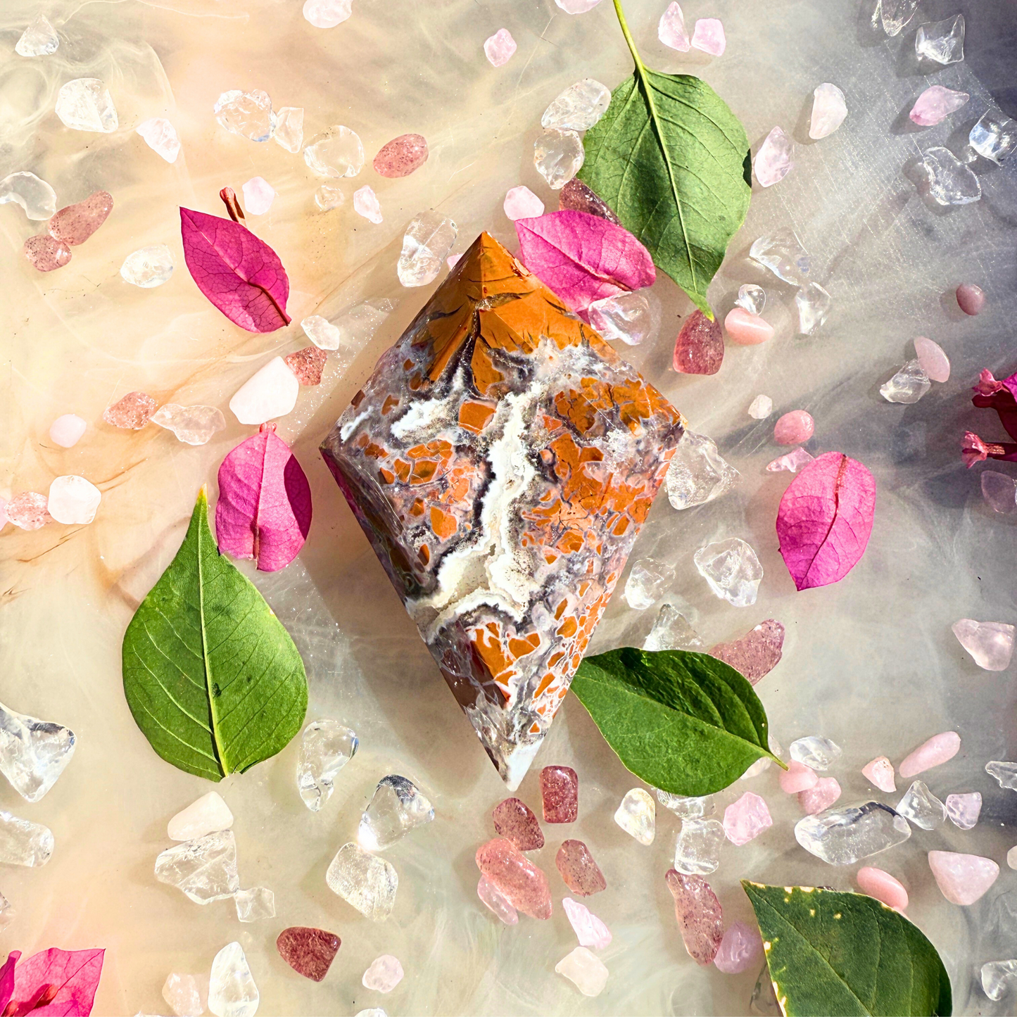 🍬 Cosmic Sweetness – Indonesian Cotton Candy Agate Diamond (with Stand)