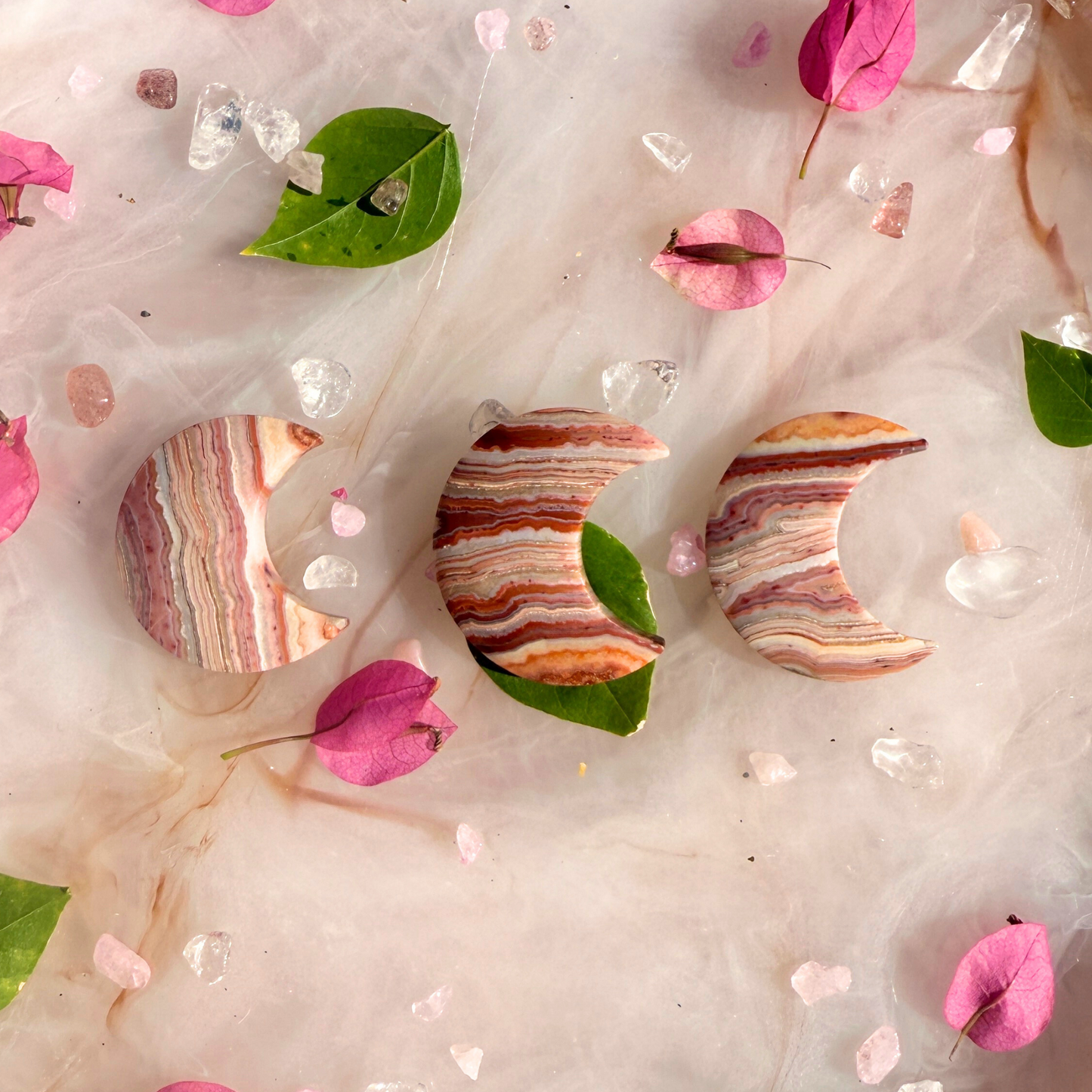 💗 “Chaos but Make it Cute” – Pink Crazy Lace Agate Mini Moon