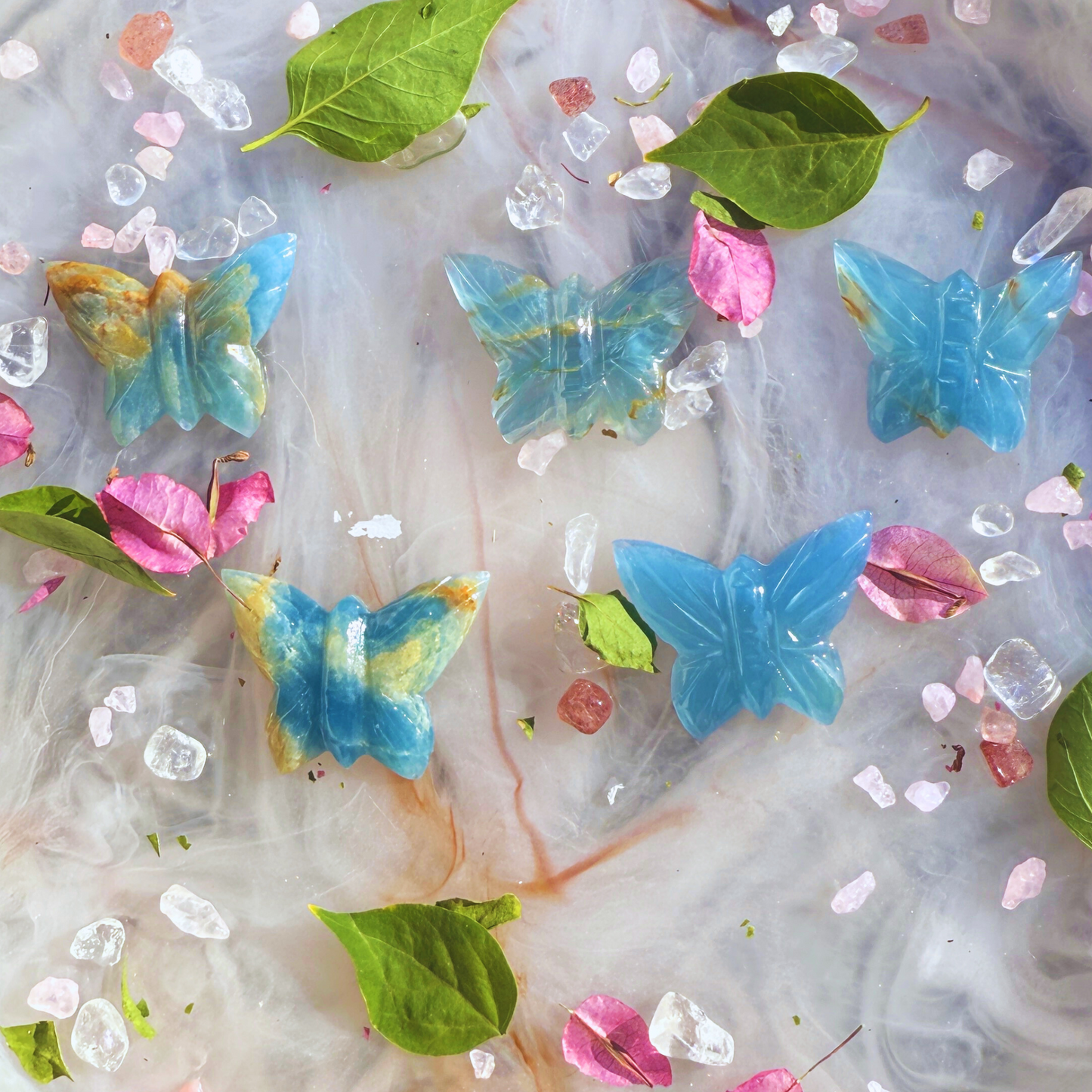 🦋 “Wings of Calm, Core of Power” – Argentinian Blue Calcite Mini Butterflies