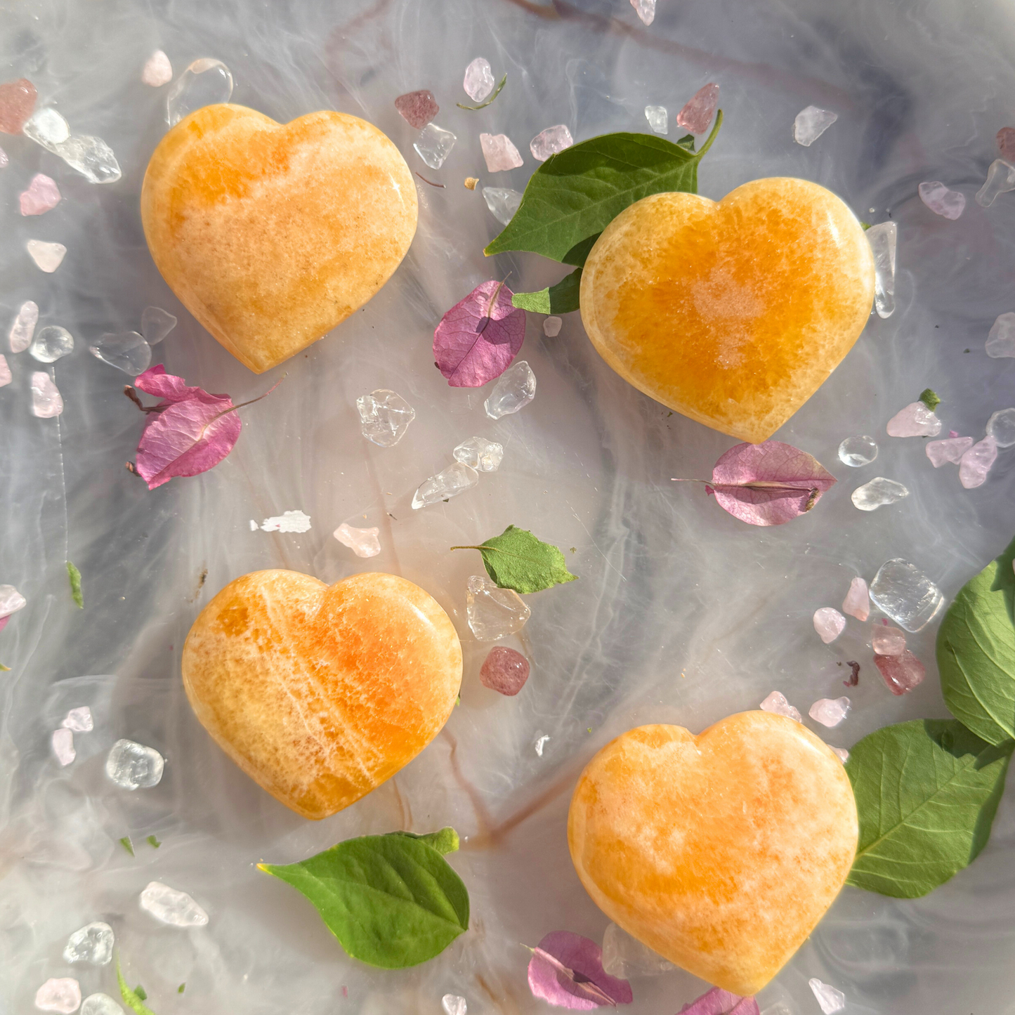 🍊 “Squeeze the Healing” – Argentinian Orange Calcite Mini Heart Palms