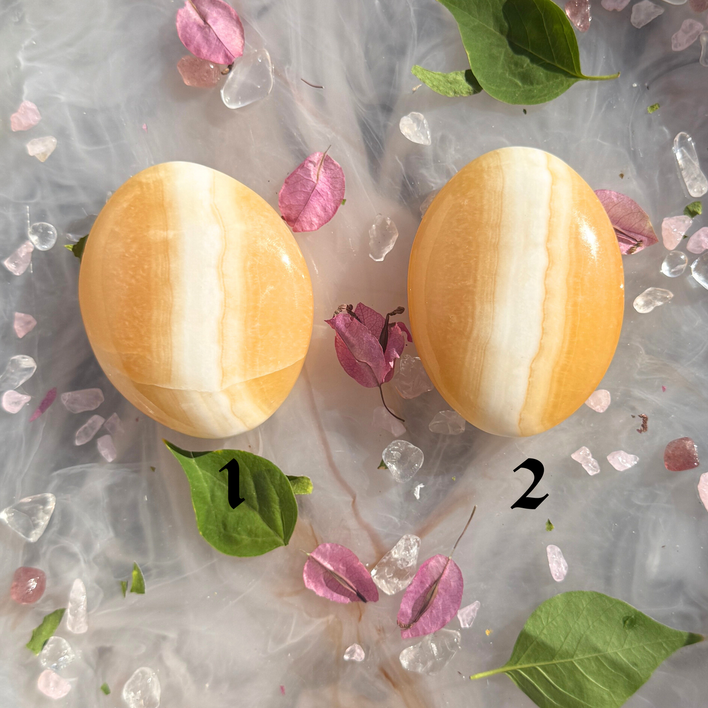 🍊 “Vibe Check in Progress” – Orange Calcite Palmstone (Pick 1 or 2)