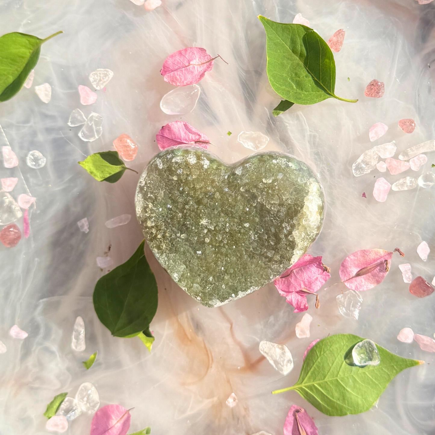 💚 “Heart of Sparkle, Soul of Chill” – Druzy Green Quartz Heart