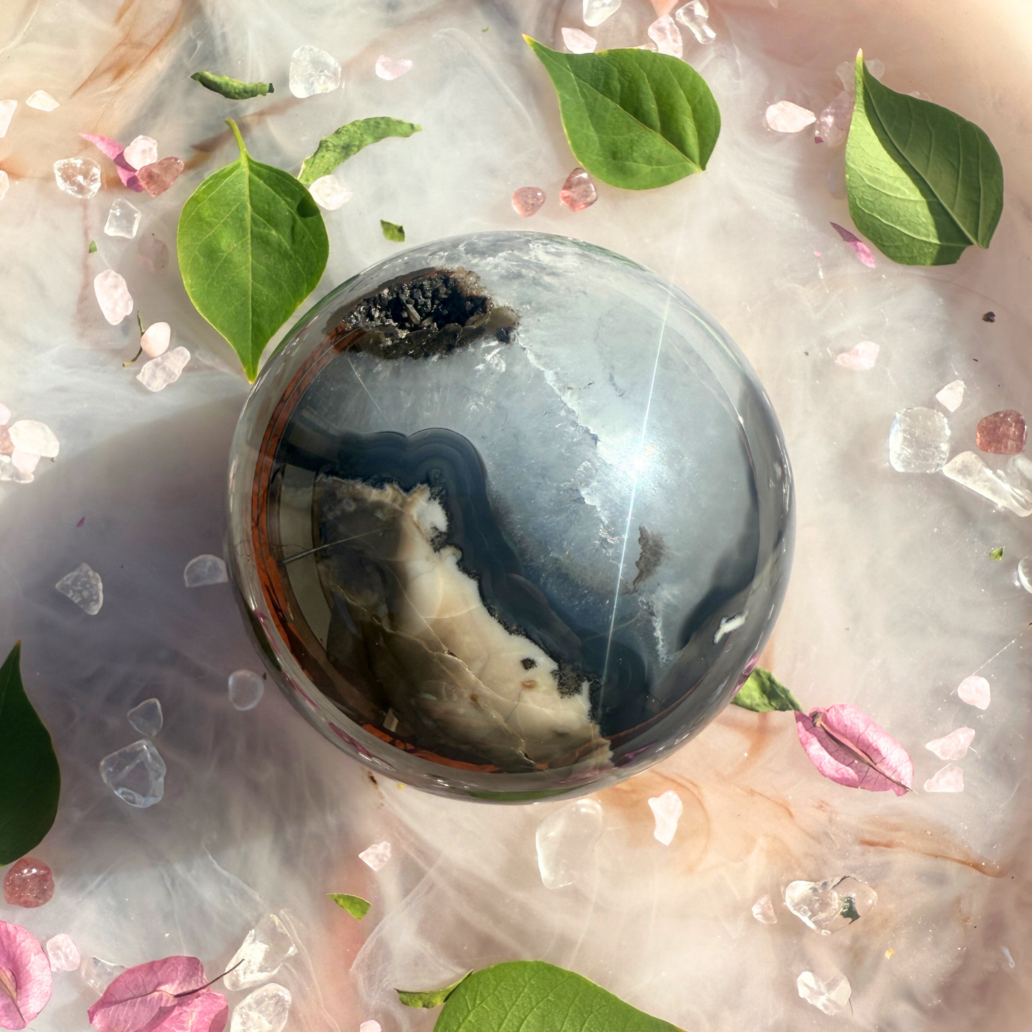 🌋 “Molten Stillness” – Volcanic Agate Power Sphere