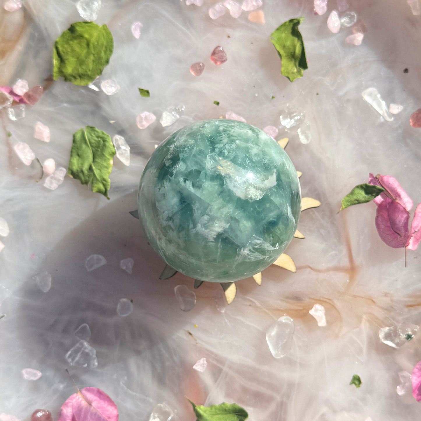 💚 “Inner Calm, Outer Spark” – Green Fluorite Sphere with Rainbows