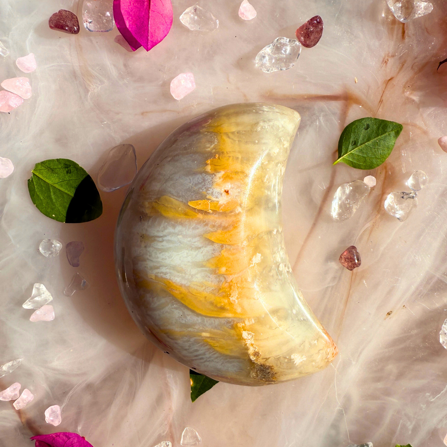 🌙 Cosmic Bloom – Flower Plume Chalcedony Moon 🌸🌑
