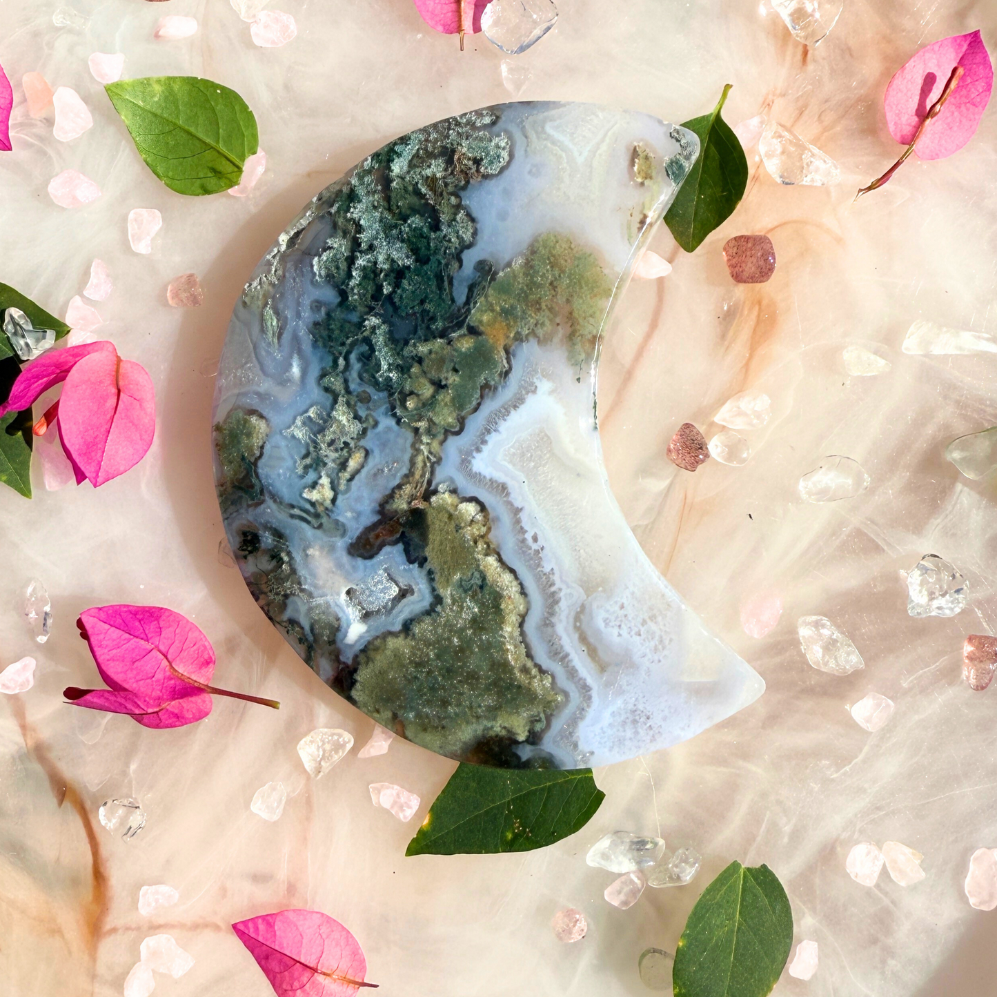 🌿 Moondreamers – Moss Agate Crescent Moons| You choose 💚