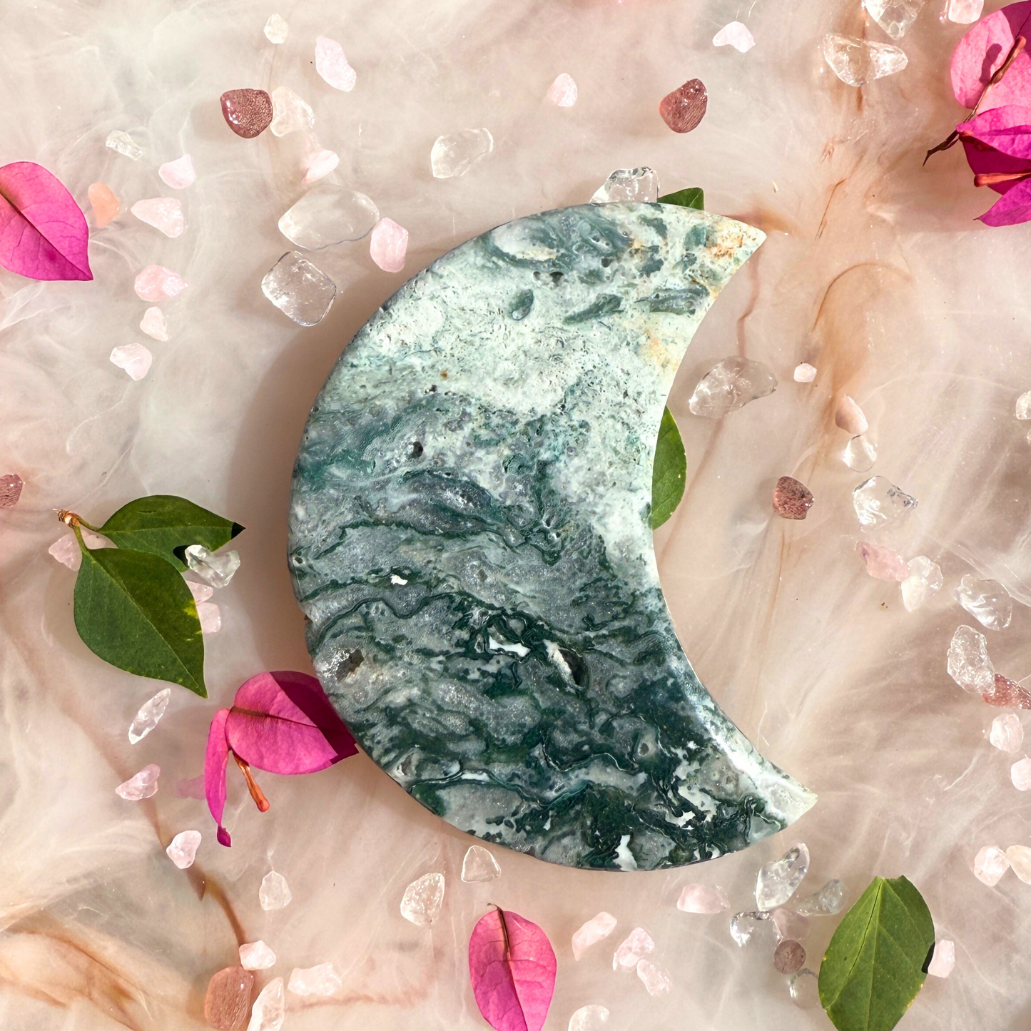 🌿 Moondreamers – Moss Agate Crescent Moons| You choose 💚