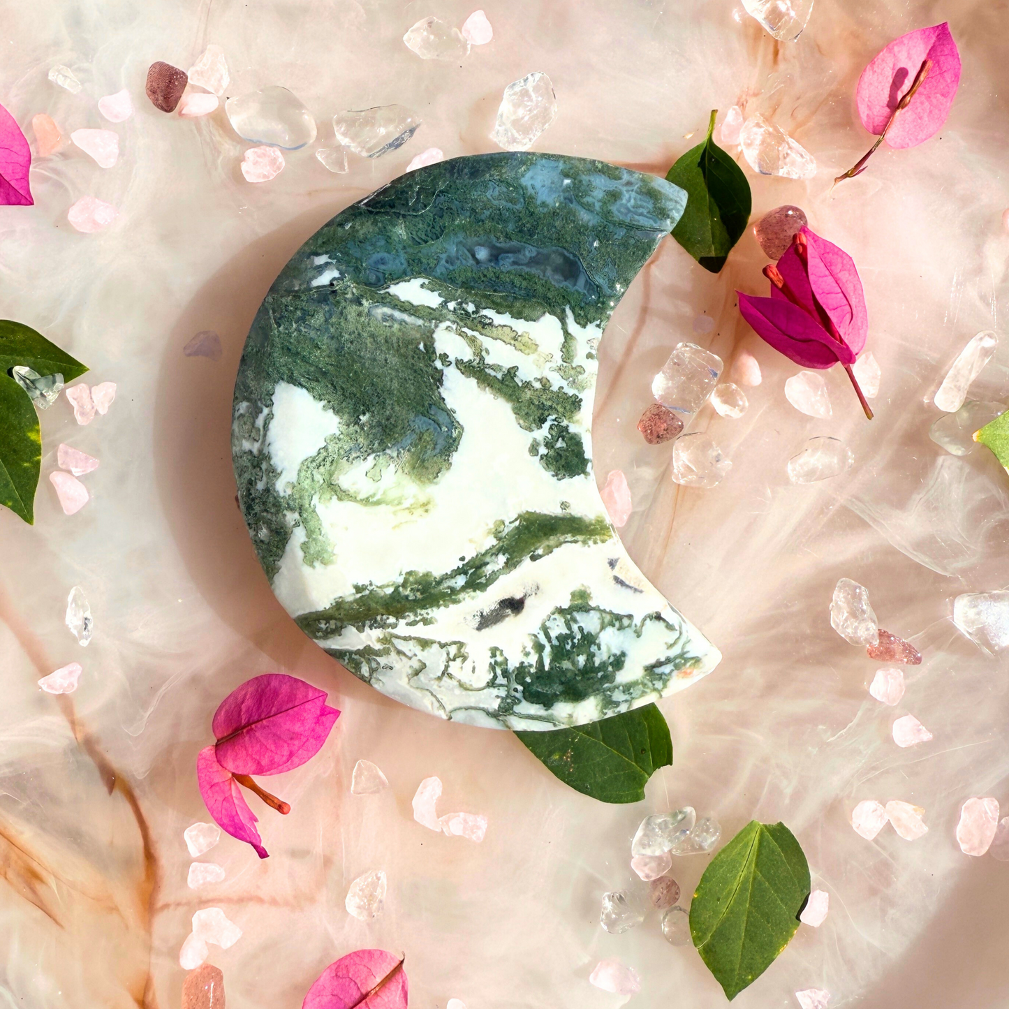 🌿 Moondreamers – Moss Agate Crescent Moons| You choose 💚