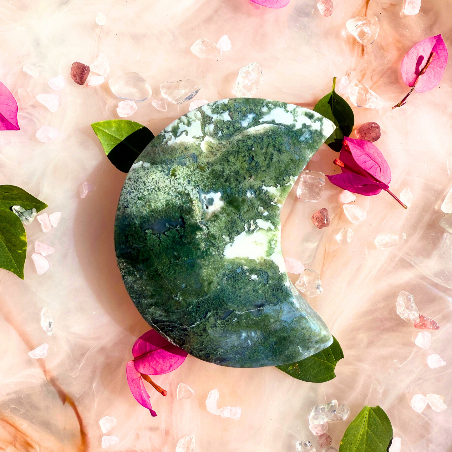 🌿 Moondreamers – Moss Agate Crescent Moons| You choose 💚