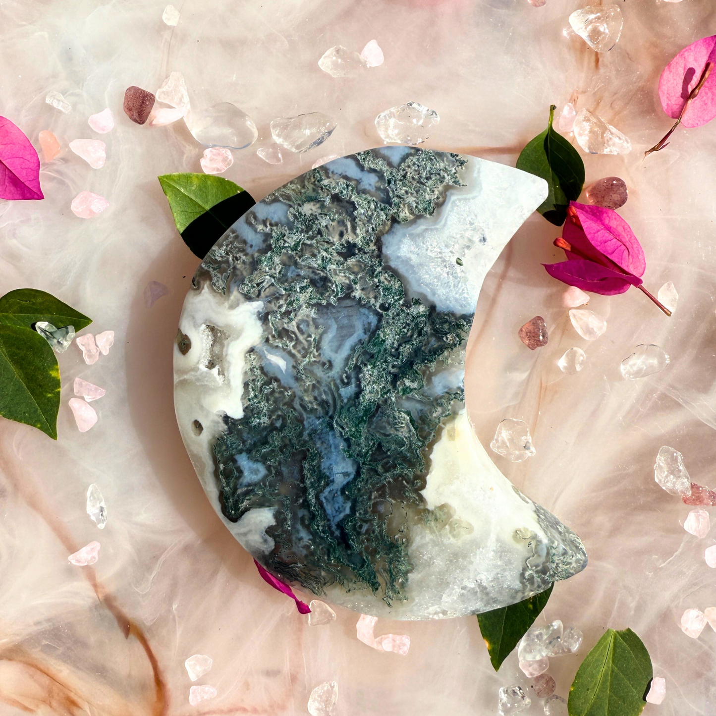 🌿 Moondreamers – Moss Agate Crescent Moons| You choose 💚