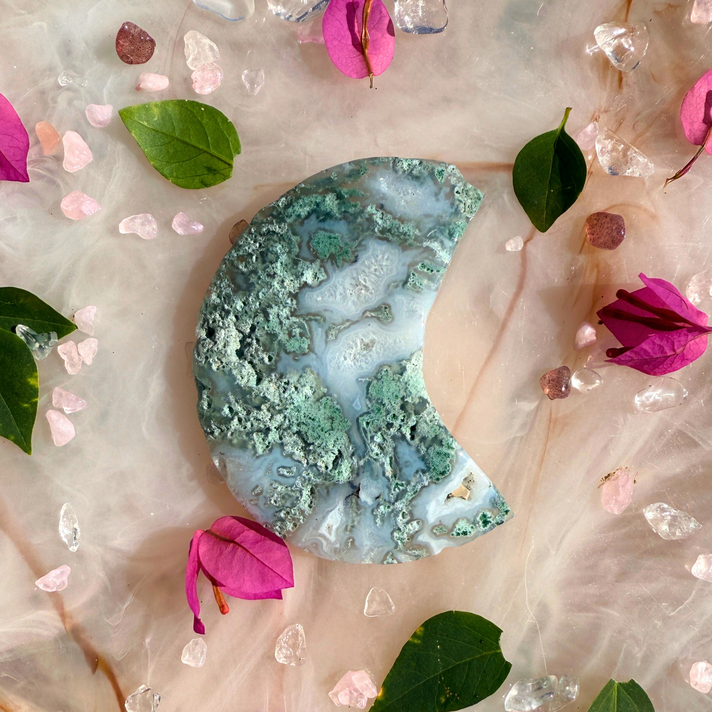 🌿 Moondreamers – Moss Agate Crescent Moons| You choose 💚