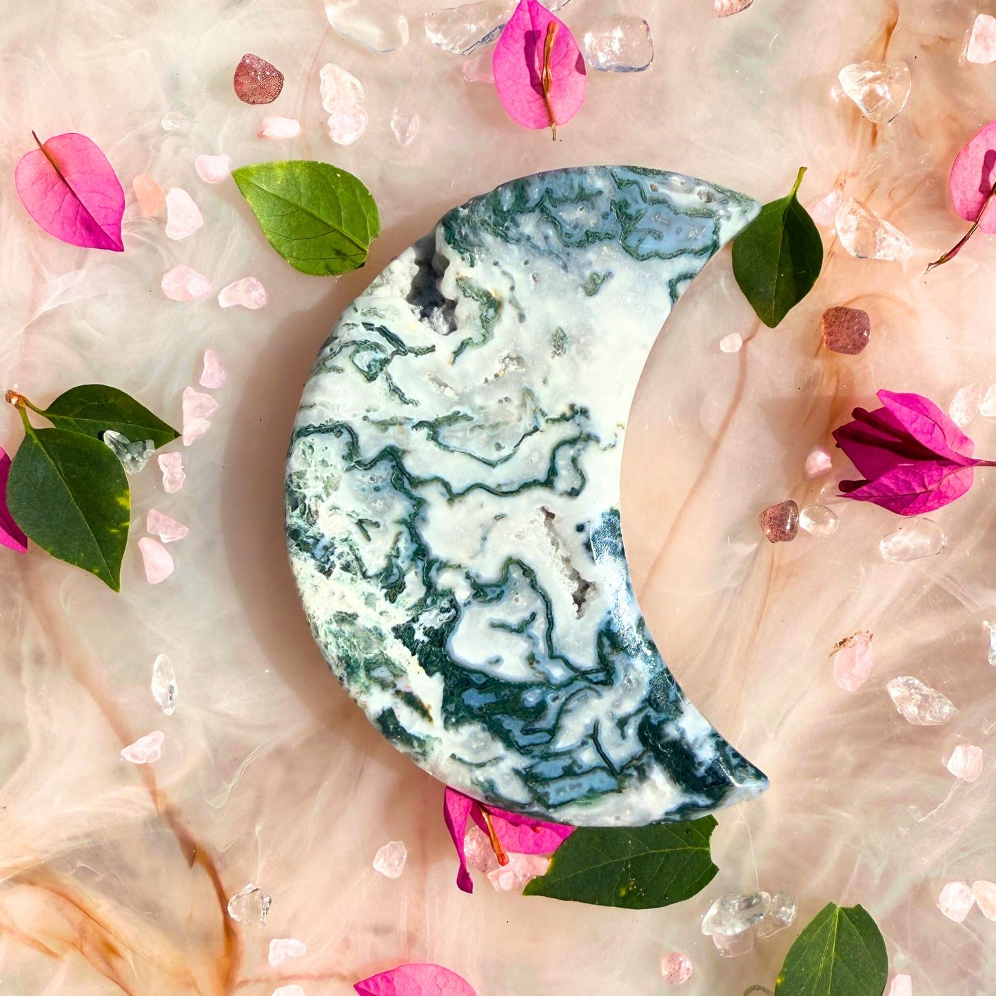 🌿 Moondreamers – Moss Agate Crescent Moons| You choose 💚