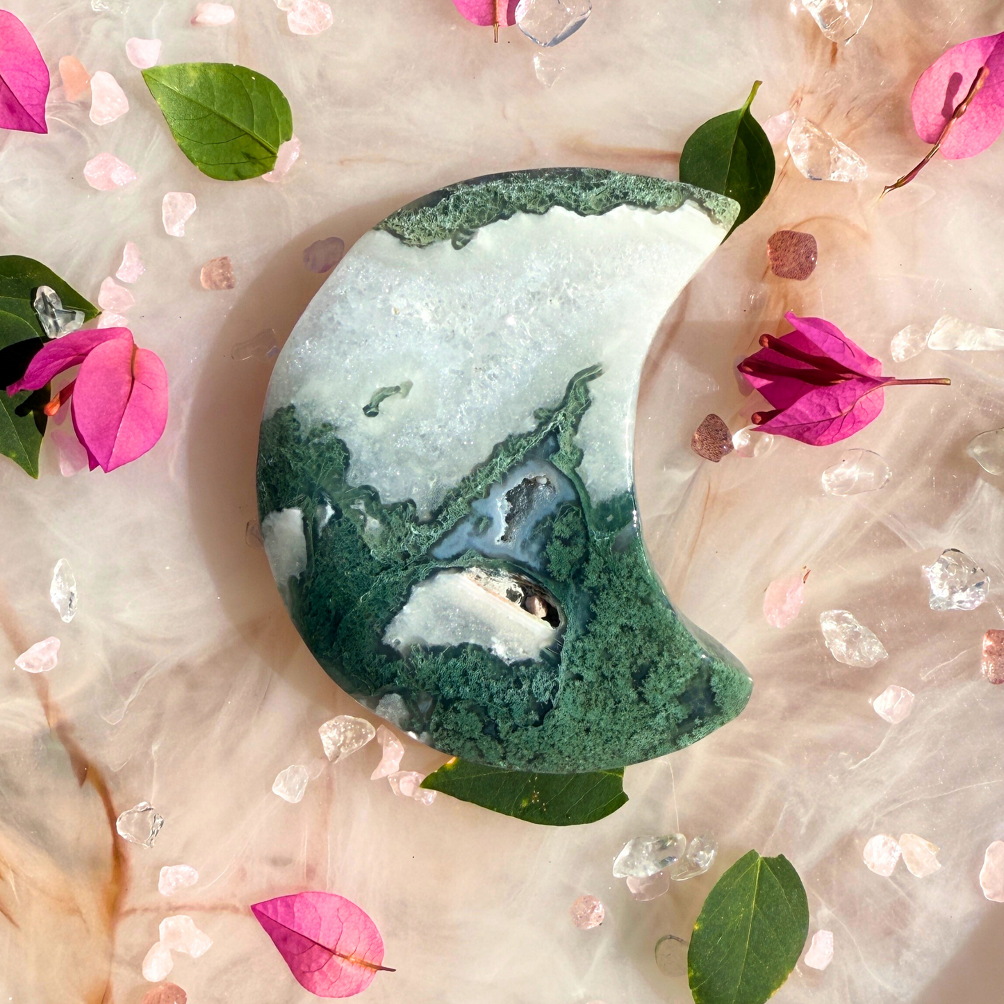 🌿 Moondreamers – Moss Agate Crescent Moons| You choose 💚