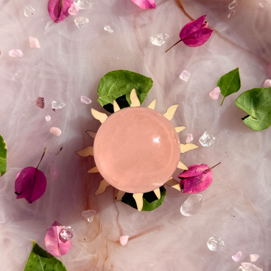 🌸 Blushin’ Babe – Rose Quartz Sphere + Sun Stand ☀️