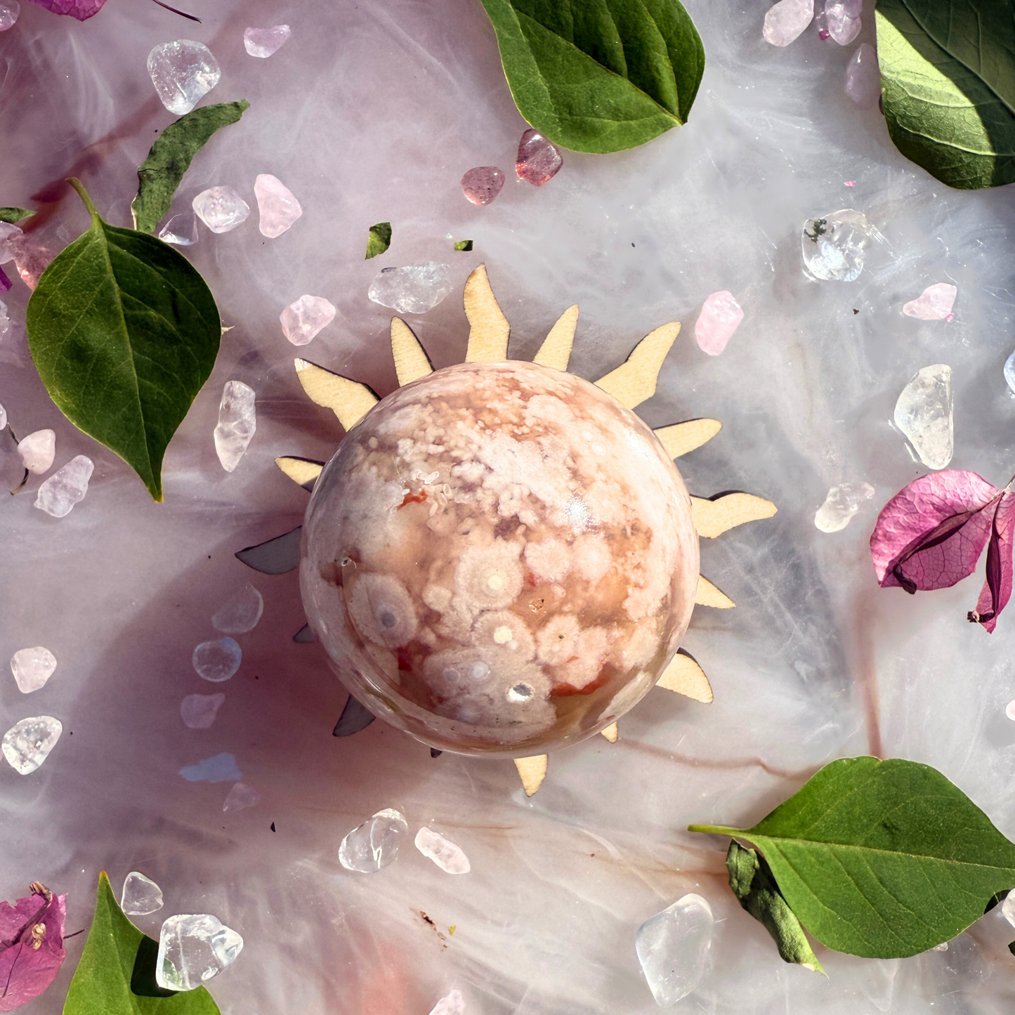 🌸 “Soft Bloom Energy” – Flower Agate Sphere